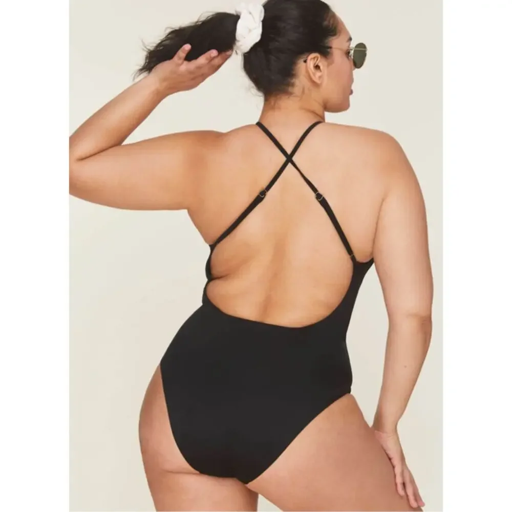 Andie Swim The Asbury Eco Nylon One Piece Swimsuit in Black S NWT